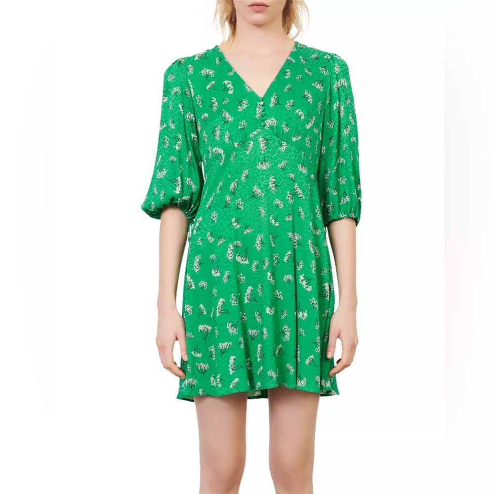 Maje Rizelle Floral Print Satin Mini Dress